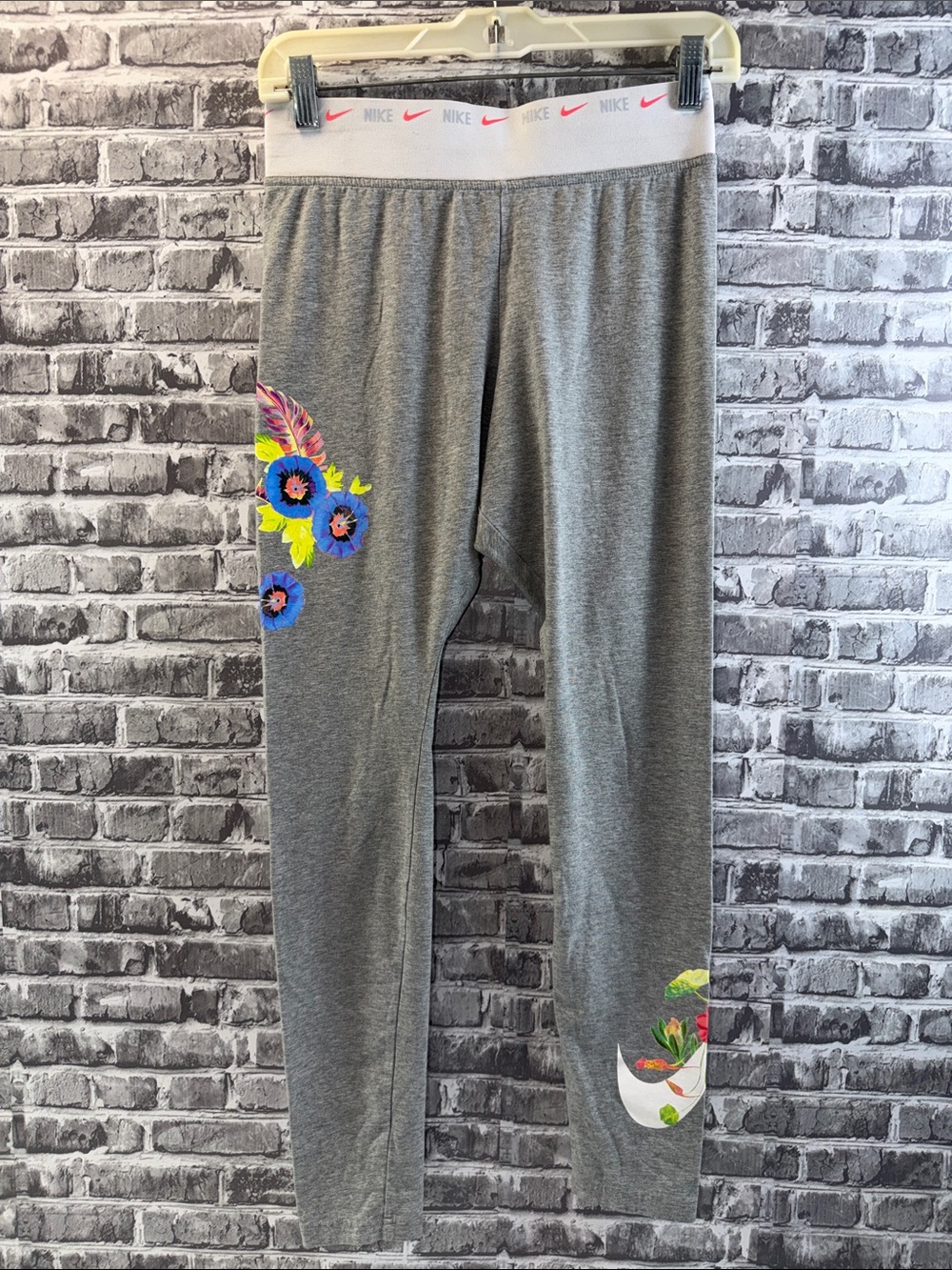 Nike Gray Leggings with Bright Floral Accents